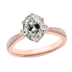 Ovaler alter Minenschliff Diamantring 6 Zinken konischer Schaft 4,50 Karat