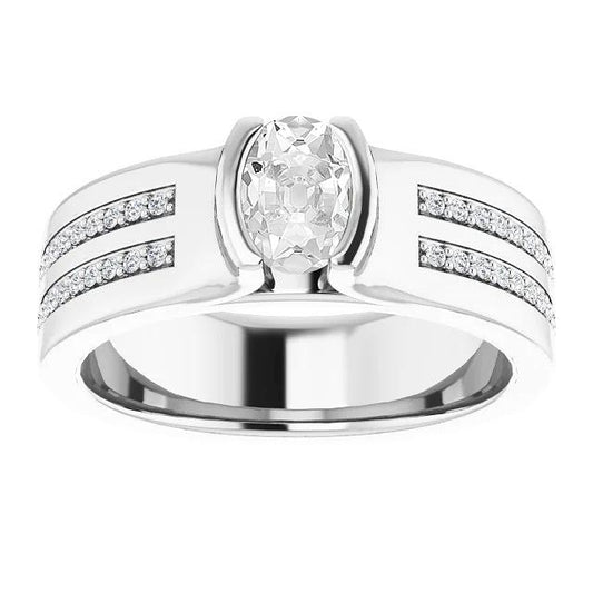 Ovaler alter Minenschliff-Diamantring-Kanalsatz mit dickem Schaft 4,75 Karat - harrychadent.ch