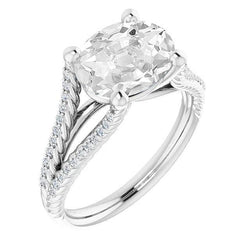 Ovaler Altschliff-Diamant-Ehering mit Akzenten 8,50 Karat geteilter Schaft