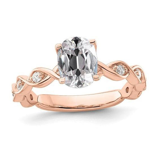 Ovaler Altschliff-Diamantring aus Roségold mit verdrehten Krappen, 3,50 Karat - harrychadent.ch