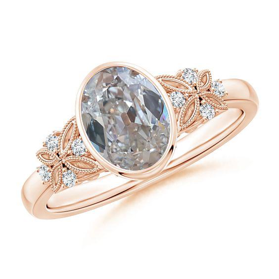 Ovaler Diamantring Old Cut Lünette 2.50 Karat Schmetterlingsstil Roségold - harrychadent.ch