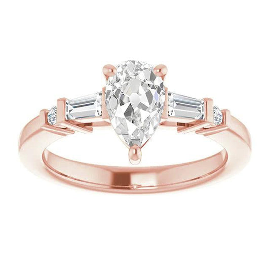 Roségold Birne alter Bergmann Diamantring Konischer Schaft 3,65 Karat - harrychadent.ch