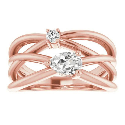 Runden & Pear alter Bergmann Diamantring Doppelspaltschaft 2 Karat - harrychadent.ch