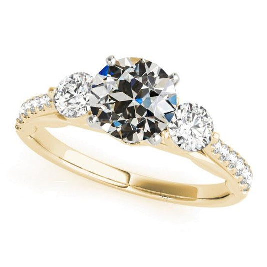 Runder alter Bergmann Diamantring 3 Steinstil 5 Karat 14K Gold - harrychadent.ch