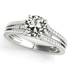 Runder alter Minenschliff-Diamant-Ehering Krappen mit geteiltem Schaft 5 Karat
