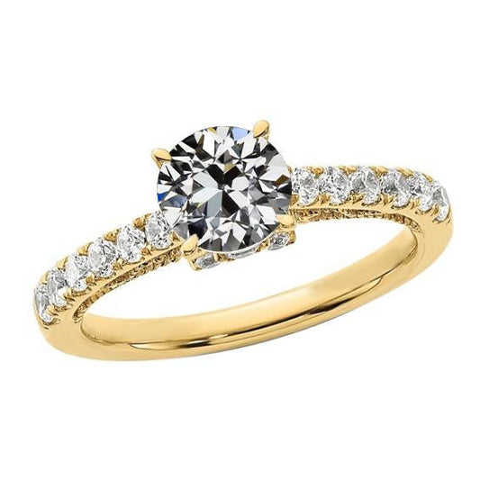 Runder alter Minenschliff Diamant Ring Fischschwanz Set Schmuck 3 Karat Gelbgold - harrychadent.ch