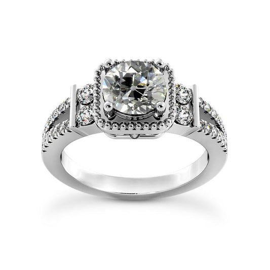 Runder alter Minenschliff Diamant-Verlobungsring mit geteiltem Schaft 3,75 Karat - harrychadent.ch