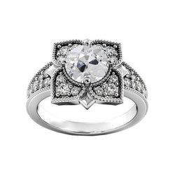 Runder alter Minenschliff Diamantring Blume im antiken Stil 3,25 Karat