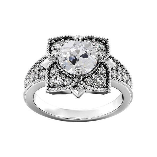 Runder alter Minenschliff Diamantring Blume im antiken Stil 3,25 Karat - harrychadent.ch