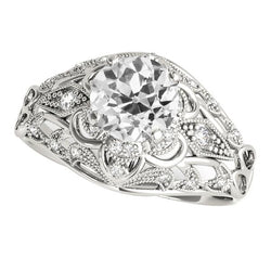 Runder alter Minenschliff Diamantring im antiken Stil 4 Karat Milgrain Shank