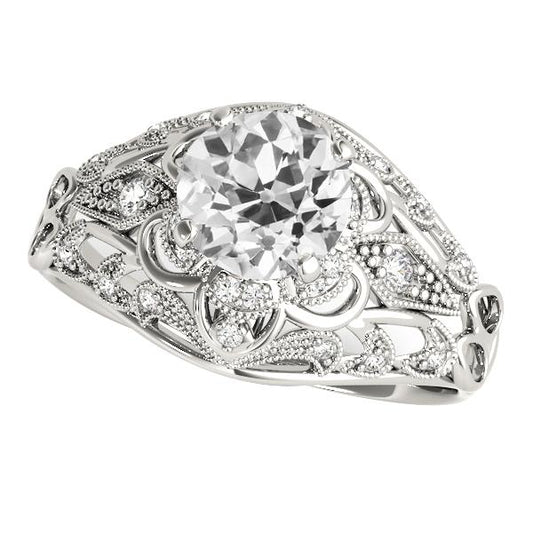 Runder alter Minenschliff Diamantring im antiken Stil 4 Karat Milgrain Shank - harrychadent.ch