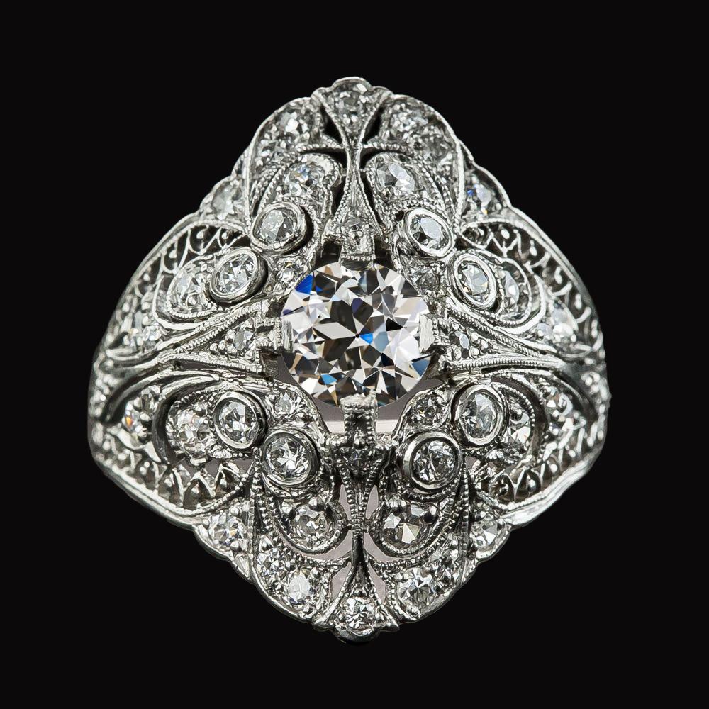 Runder Altschliff-Diamant-Fancy-Ring im antiken Stil 4 Karat Milgrain - harrychadent.ch