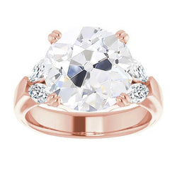 Runder Altschliff-Diamant-Ring, 5 Steine, Doppelstift-Set, 9 Karat Roségold