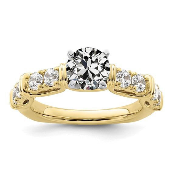 Runder Altschliff-Diamant-Ring-Zinken 14 Karat zweifarbiger Goldschmuck 3 Karat - harrychadent.ch