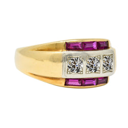 Runder Altschliff Diamantring mit Baguette Rosa Saphiren 4,25 Karat