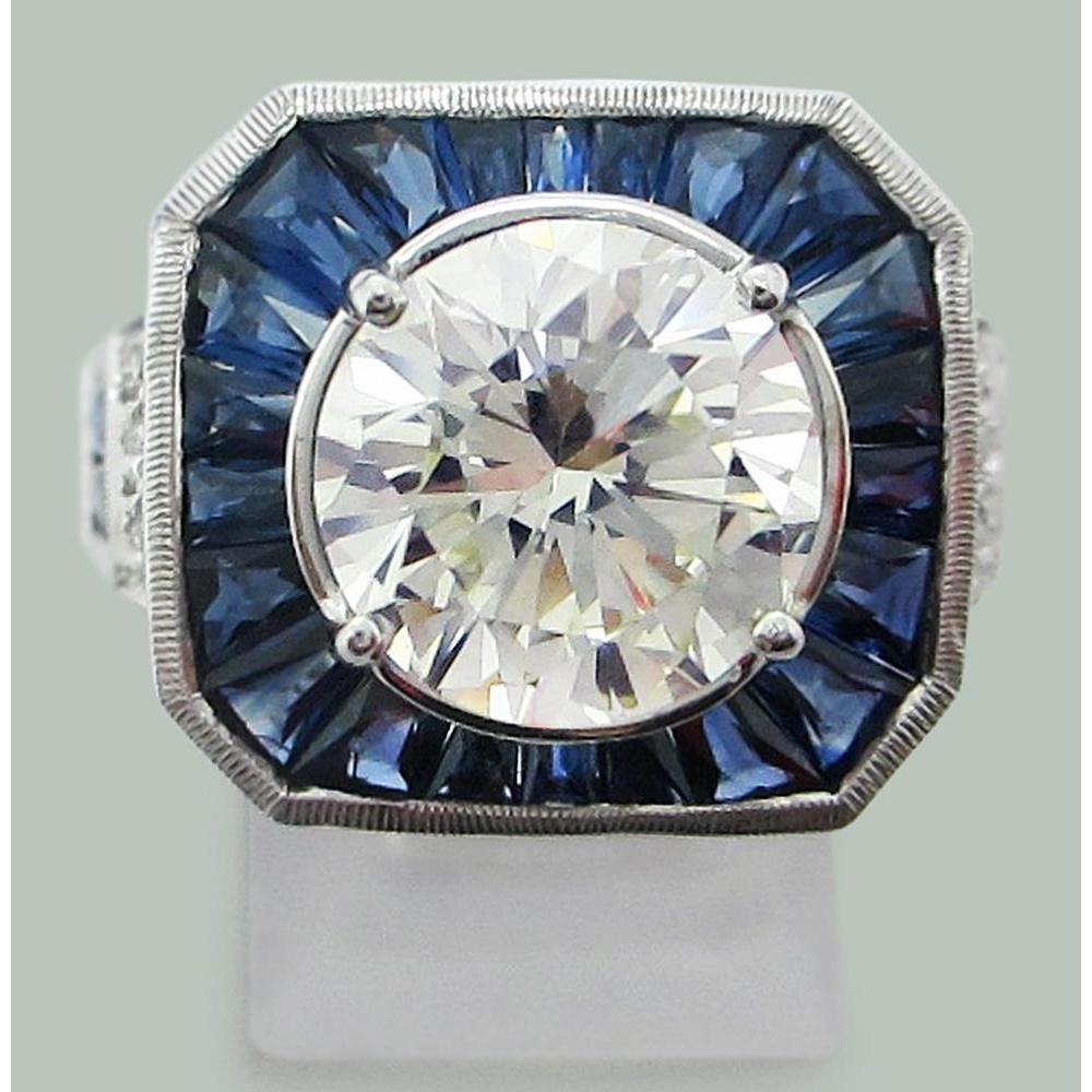 Runder Diamanten & Sri Lanka Saphir Ring 6,50 Karat Weißgold 14K - harrychadent.ch