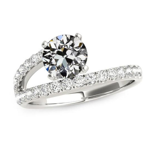 Runder Diamantring im alten Minenschliff, 4 Zinken, gespaltener Schaft, 4 Karat - harrychadent.ch