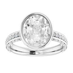 Runder & Ovaler Altschliff Diamant Ring Lünette Set 7,25 Karat Damenschmuck