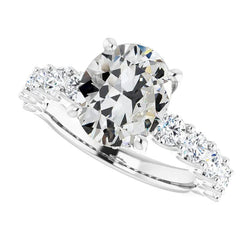 Runder & Ovaler Altschliff Diamant Verlobungsring aus Gold 6.50 Karat