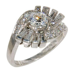 Runder und Baguette-Verlobungsring mit Diamanten im Vintage-Stil 2,30 Karat