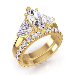 3-Steine-Marquise-Diamant-Billionen-Ring und passendes Band 3 Karat