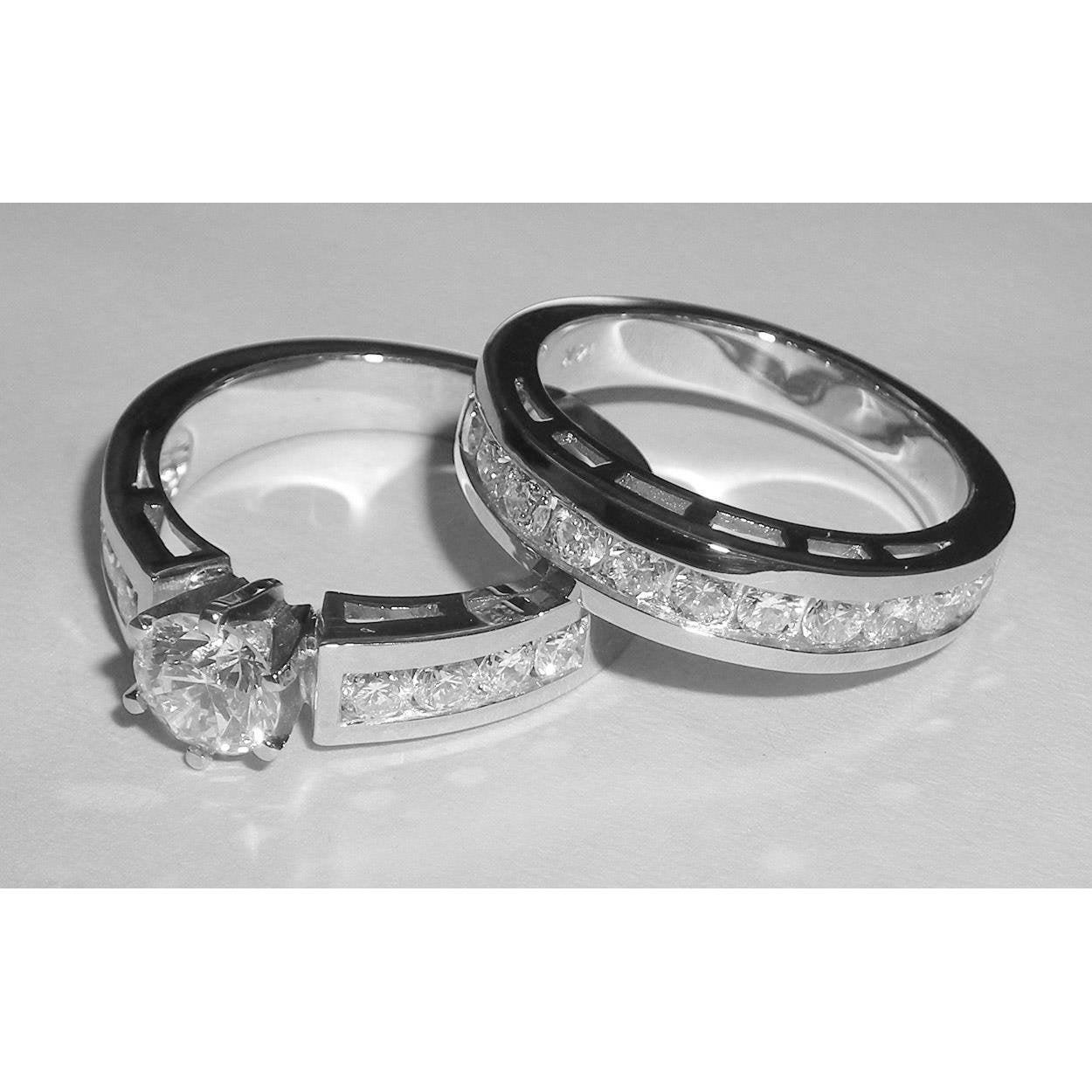 3.50 Karat runder Diamant Brautring Verlobungsset Weißgold