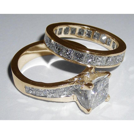 4.50 karat diamanten prinzessinnenschnitt verlobungsring set gelbgold 14k
