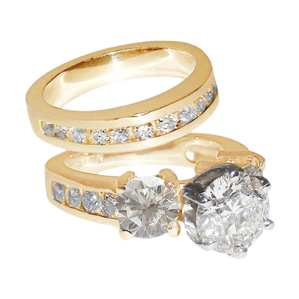 Big Diamanten Ring 3 Stein 5,76 Karat Gold Verlobungsring Set