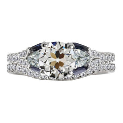 Ehering-Set Rund alter Bergmann Diamant & Baguette Saphire 7 Karat