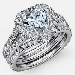 Halo-Ring mit Herz und rundem Diamanten 7,75 Karat Weißgold