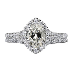 Ovaler alter Bergmann Diamant Halo Verlobungsring Set 6,50 Karat