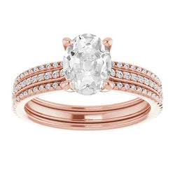 Ovaler Altschliff-Diamant-Verlobungsring-Set Zinken 9 Karat