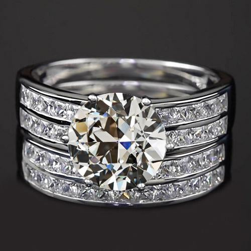 Verlobungsring Set Alter Minenschliff & Prinzessin Diamanten 5 Karat Gold 14K - harrychadent.ch