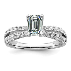 Smaragd-Diamant-Verlobungsring mit Akzenten Gold Split Shank 4 Karat