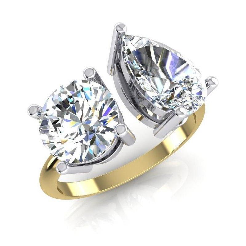 Toi et Moi Birne & runder Diamantring 4 Karat zweifarbiger Gold 14K Schmuck - harrychadent.ch