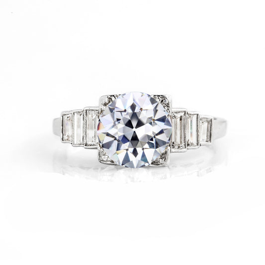 Verlobungsring Baguette & Runder Diamant im alten Minenschliff 3 Karat - harrychadent.ch