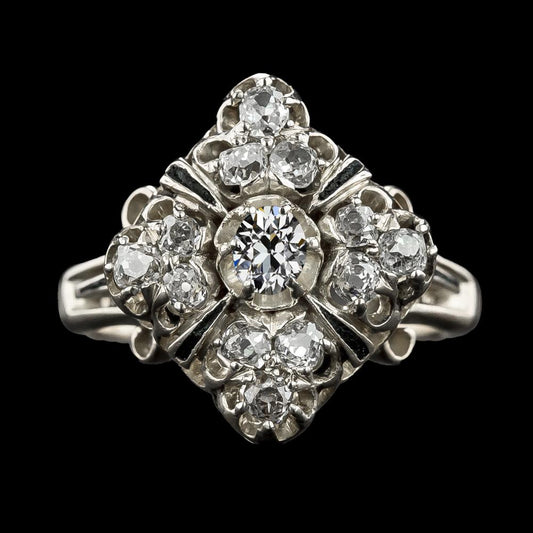 Verlobungsring im Vintage-Stil, Kissen & Ovaler Altschliff-Diamant 4 Karat - harrychadent.ch