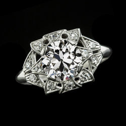 Verlobungsring Old Cut Runden Diamants Vintage-Stil 3,50 Karat