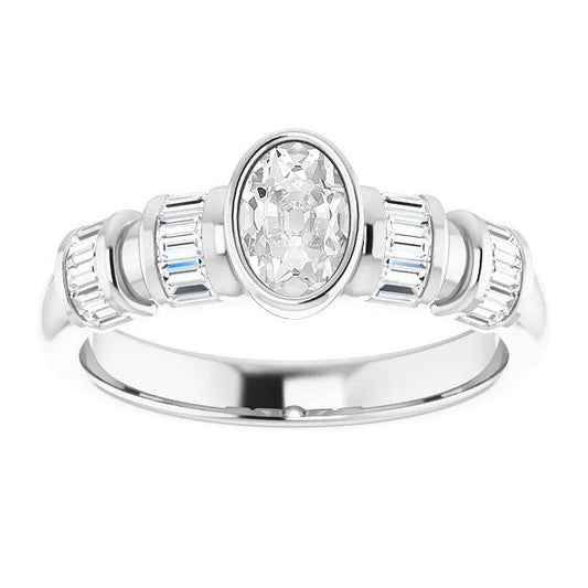 Verlobungsring Ovaler alter Minenschliff Diamant Lünette Set 6,25 Karat - harrychadent.ch