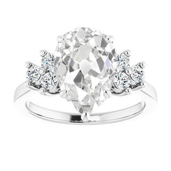 Verlobungsring Rund & Birne Alter Minenschliff Diamant 6 Karat
