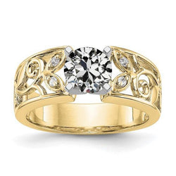 Verlobungsring rund im alten Minenschliff Diamant Leaf Style 2 Karat