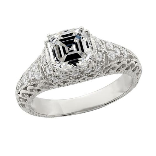 Vintage-Stil Asscher Diamant-Verlobungsring Filigran 4,50 Karat - harrychadent.ch