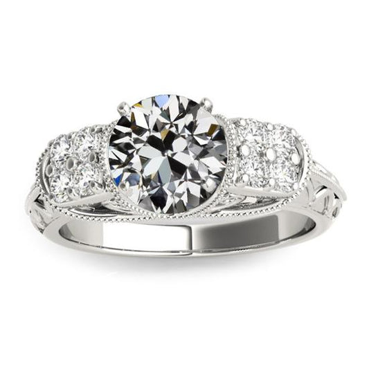 Vintage-Stil Runder Altschliff Diamantring Gold 3,25 Karat - harrychadent.ch