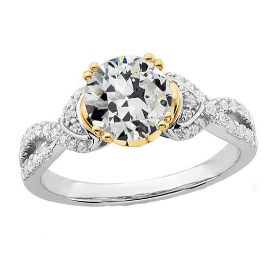 Zweifarbiger alter Minenschliff Diamantring mit geteiltem Schaft 4,50 Karat 14K Gold - harrychadent.ch