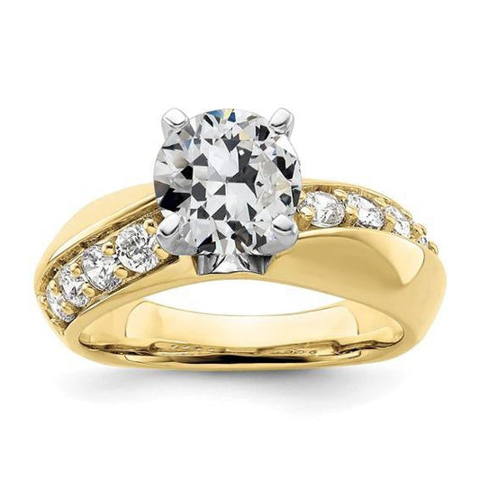 Zweifarbiger runder alter Minenschliff Diamantring Krappenset 3 Karat Gold - harrychadent.ch