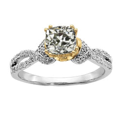 Zweifarbiges Kissen Old Cut Diamant Ring Twisted Split Shank 4,40 Karat